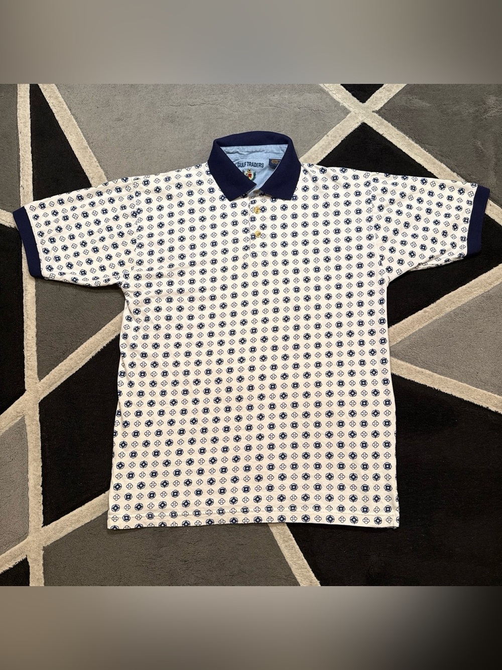 Vintage 90s Gulf Traders All Over Geometric Print Polo Shirt